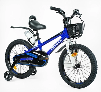 Дитячий велосипед 18 AL Corso «TAYGER» TG-40571 алюмінієва рама синій, ручне гальмо, дод. колеса, дзвоник, бутилочка
