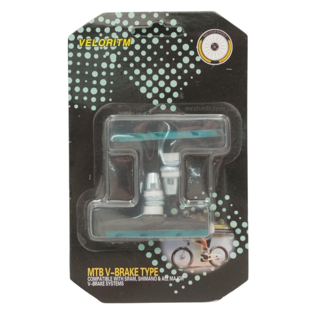 Колодки гальмівні V-brake SU JUE на блістері чорно-сині. фото westvelo.com
