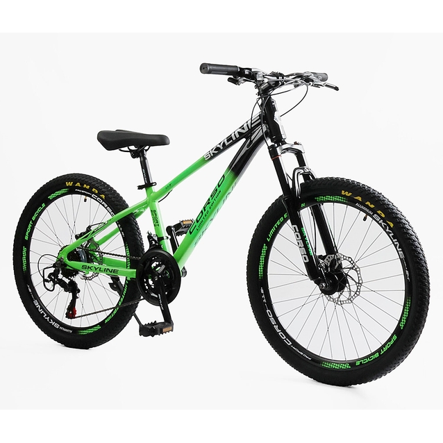 Велосипед 24 AL Corso «SKYLINE» SL-30501 алюміній 11", (к-т SHIMANO) чорно-салатовий фото westvelo.com