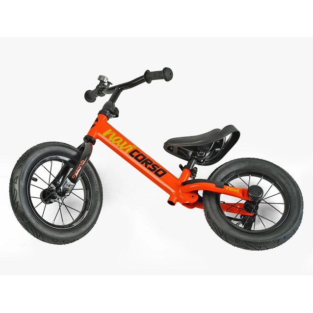 Велобіг 12 Corso надувні колеса, сталева рама «NAVI» NV-12938 помаранчевий, підніжка, підставка для ніг, дзвіночок фото westvelo.com