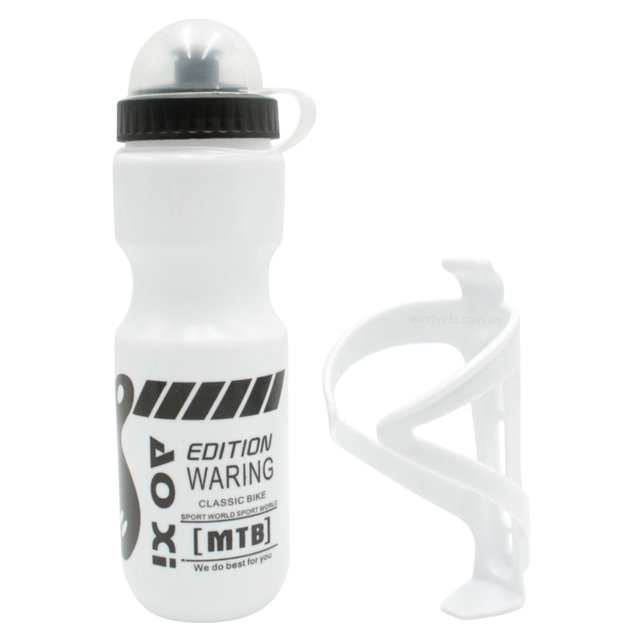 Фляга 650ml. пластмасова біла + фляготримач пластик фото westvelo.com
