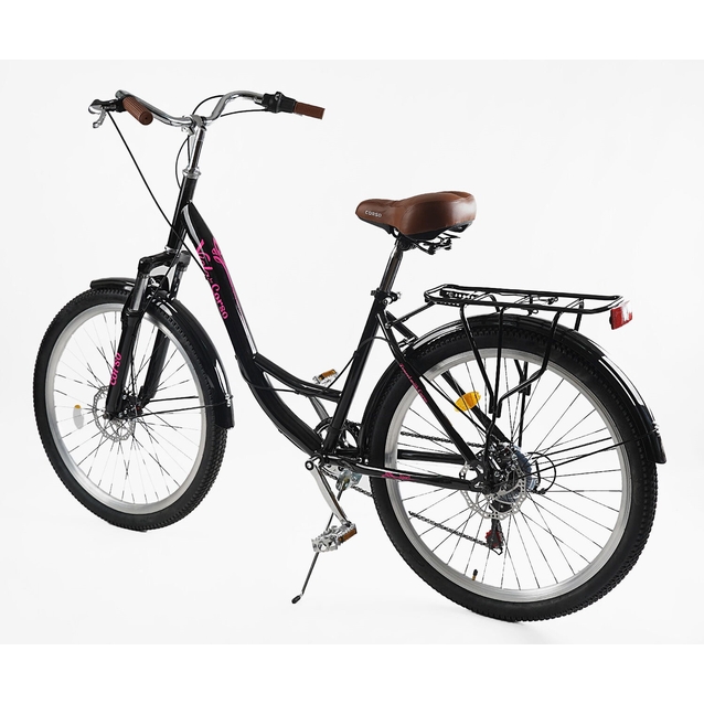 Міський велосипед 26 ST Corso «VIOLA» VL-26633 сталь 17", (к-т SHIMANO) чорно-рожевий фото westvelo.com