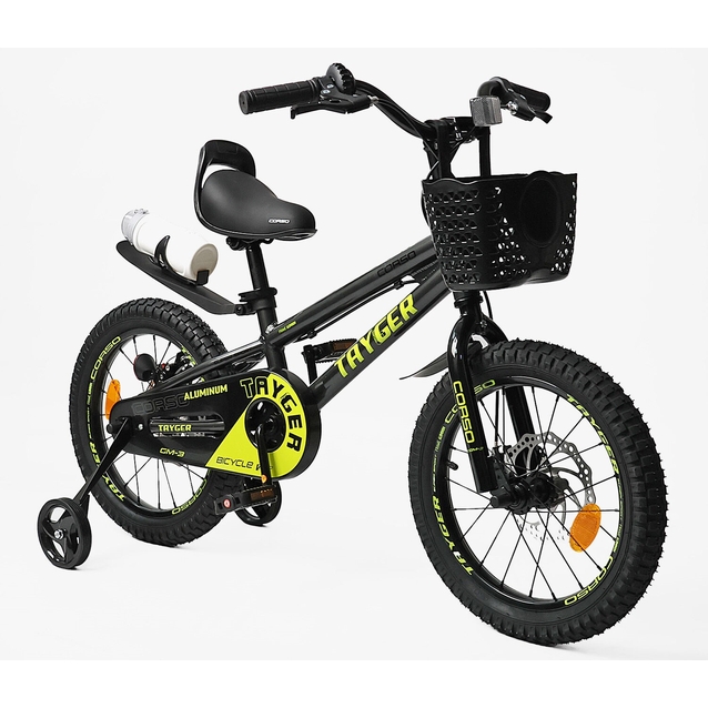Дитячий велосипед 16 AL Corso «TAYGER»  TG-30211 алюмінієва рама, дискові гальма, чорно-жовтий фото westvelo.com