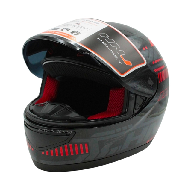 Мото шолом, закритий (L) HNJ TRON "1008-25" чорно-червоно сірий, глянцевий фото westvelo.com