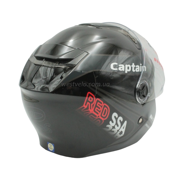 Мото шолом, відкритий (L) "DAVID" captain D022‑1 чорний глянцевий з відкідними окулярами фото westvelo.com