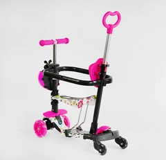 Самокат-велобіг дитячий 3-х колісний 5в1 Best Scooter LS-96302 рожевий (квіточки), з додатковими коліщатками, захисний бампер, підсвічування коліс