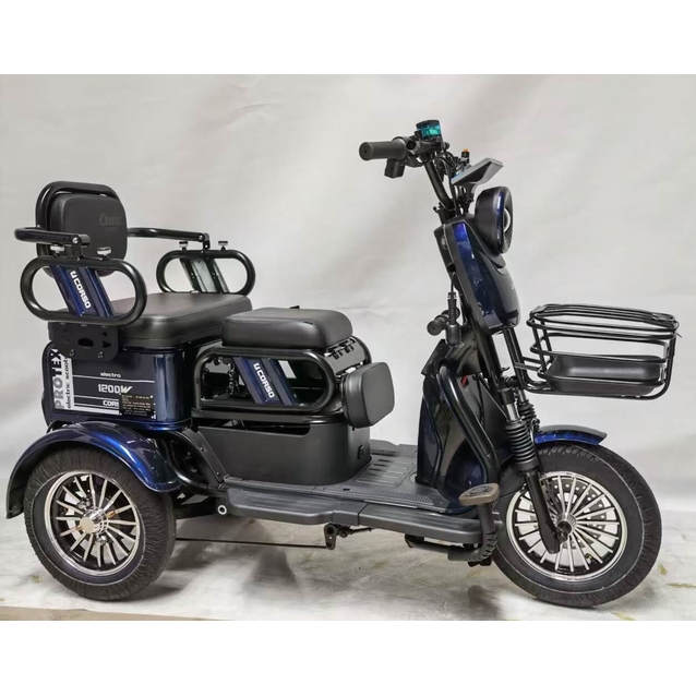 Трицикл Corso «PROTEX» PRX-801623, двигун 1200W, акумулятор 72V/23Ah графеновий, синій + 1 ящик. акум, колеса 10" фото westvelo.com