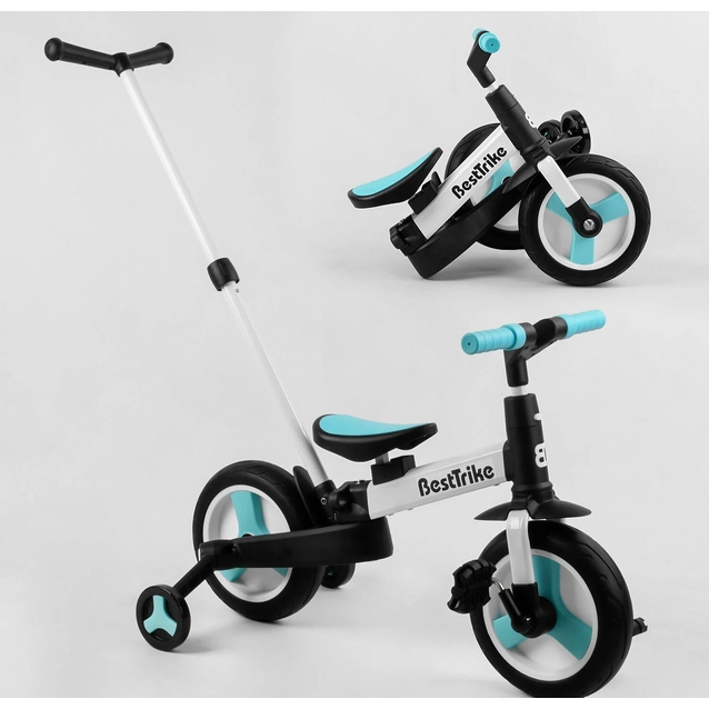 Велобіг-трансформер, 2-кол з батьківською ручкою, PU 10 BestTrike алюміній 56659 біло-блакитний, складний, батьківська ручка, знімні педалі фото westvelo.com