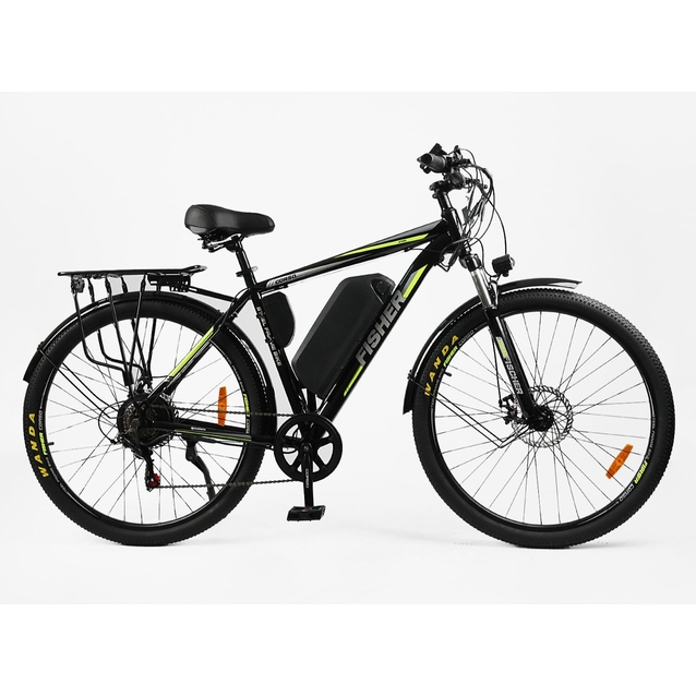 Електровелосипед 29 ST Corso «FISHER» FH-51173 сталь 21, двигун 600W, акумулятор 48V 20Ah літієвий (к-т SHIMANO) чорно-салатовий фото westvelo.com