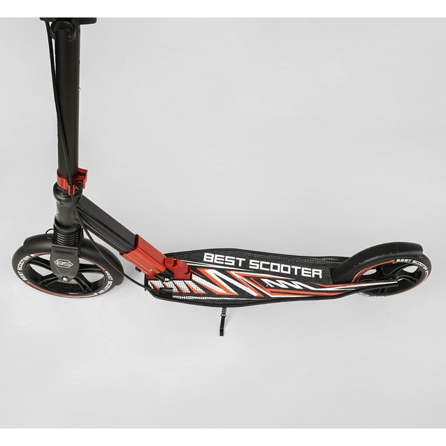 Самокат дитячий 2-х колісний, PU Best Scooter 10304 чорно-червоний, колеса Ø230-200mm, AL, 1 амортизатор передній, ФАРА, затискач керма фото westvelo.com