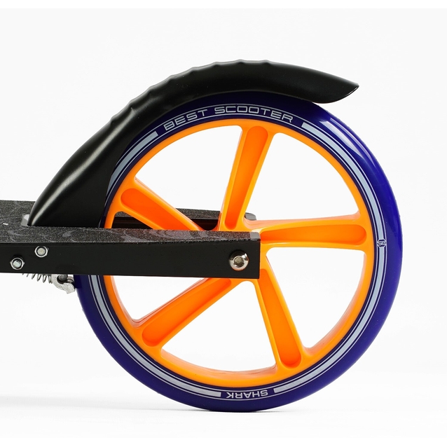 Самокат дитячий 2-х колісний, PU Best Scooter «SHARK» SH-10042 синьо-помаранчевий, Ø200mm, з ручним гальмом, затискач керма, 1 амортизатор фото westvelo.com