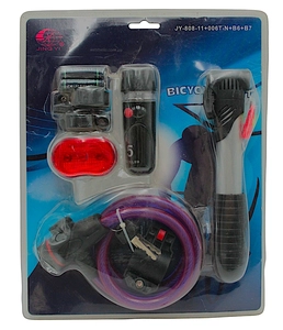 Фара + мигалка на батарейках + замок + насос (JY-808+11+066T-B6+B)