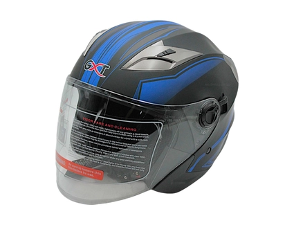 Мото шолом, відкритий (M) GXT "1001-4", чорний матовий з синіми вставками з відкидними окулярами (57-58)