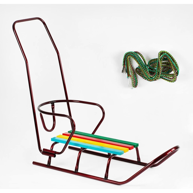 Сани з ручкою, ЛЮКС круглі полози, бордові фото westvelo.com