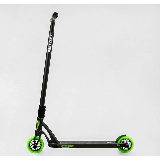 Самокат трюковий Best Scooter «FEAR» МТ-60611 чорно-салатовий, SCS-система, пеги, AL диск та дека, колеса PU Ø115mm, ширина керма - 58 см фото westvelo.com