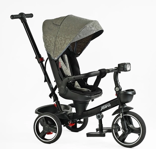 Дитячий велосипед 3-кол з батьківською ручкою, з даш, PU BestTrike «MARCO» 9155/318-82 чорно-сірий, поворотне сидіння, складне кермо, кошик, телескопічна ручка, фара музична