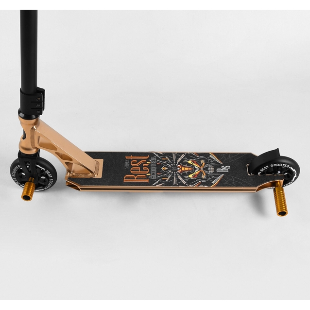 Самокат трюковий Best Scooter «SPIDER» 55084 чорно-золотий, HIC-система, пеги, AL диск та дека, колеса PU Ø110mm, ширина керма - 60 см фото westvelo.com
