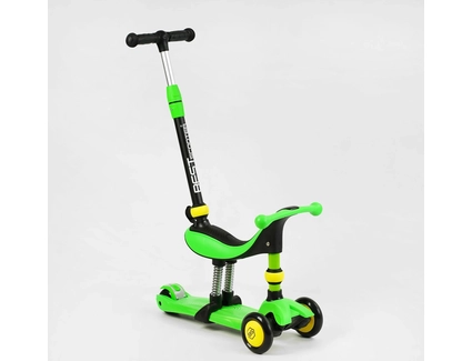 Самокат 3в1 Best Scooter 30802 колеса PU 120х80mm зі світлом, сидіння, амортизатори, батьківська ручка, салатовий