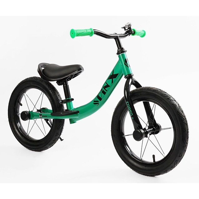 Велобіг 14 Corso надувні колеса, сталева рама «SPIN-X»  PX-415-63 зелений, підніжка, підставка для ніг, дзвіночок фото westvelo.com