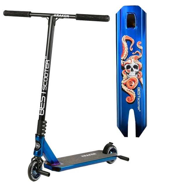 Самокат трюковий Best Scooter «KRAKEN» KR-71078 синій, HIC-система, пеги, AL диск та дека, колеса PU Ø110mm, ширина керма - 58 см фото westvelo.com