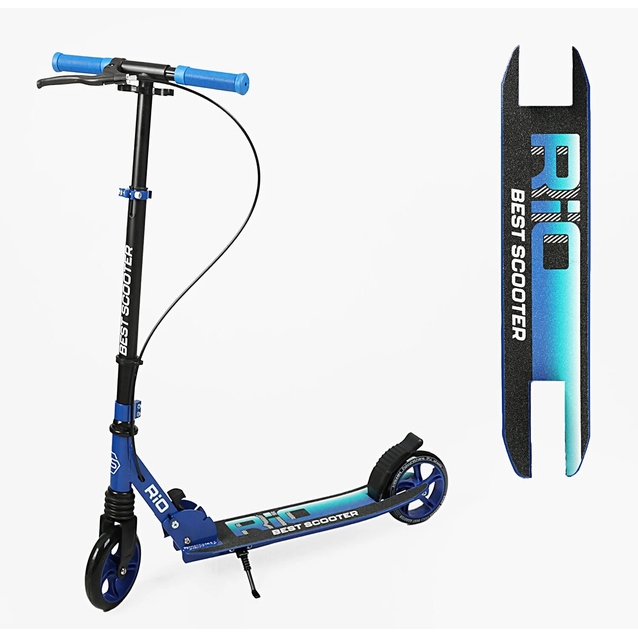 Самокат дитячий 2-х колісний, PU Best Scooter «RIO» R-31420 синій, Ø145mm, передній амортизатор, AL гальмо фото westvelo.com