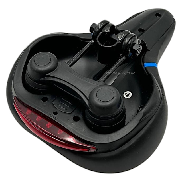 Сідло на демпферах з отвором AVANTI №189 GEL, чорне з крапками (сині) + мигалка фото westvelo.com