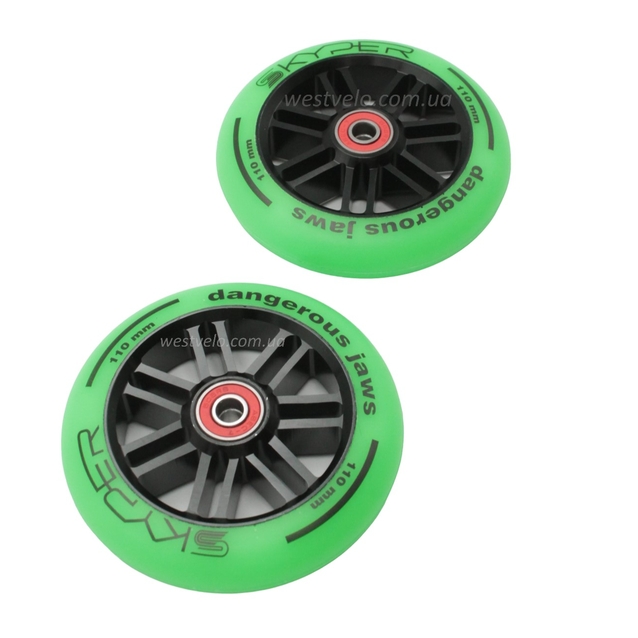 Колесо трюкового самоката "Skyper" (036) AL. Ø110мм, чорно-зелений фото westvelo.com