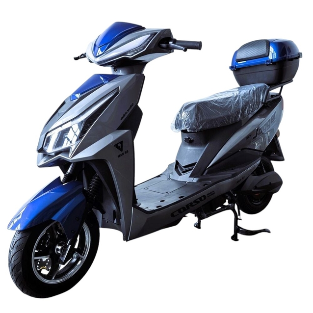 Електроскутер Corso «JOGGER» JR-316044, двигун 1500W, акумулятор 72V 25Ah свинцево-кислотний, сіро-синій, колеса 10" + 1 ящик. акум фото westvelo.com