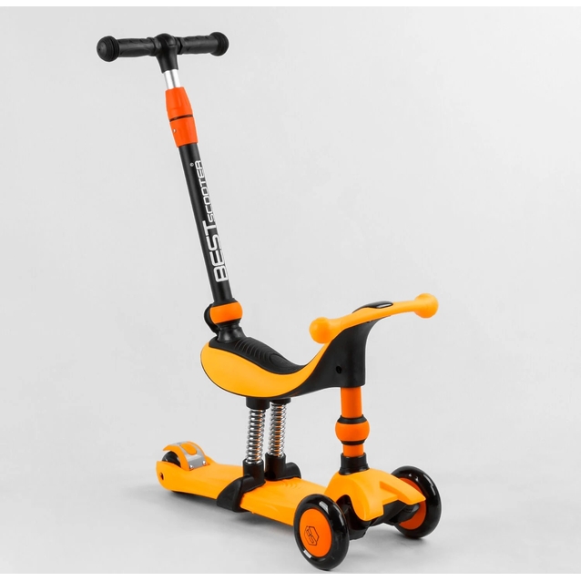 Самокат 3в1 Best Scooter 50584 колеса PU 120х80mm зі світлом, сидіння, амортизатори, батьківська ручка, помаранчевий фото westvelo.com