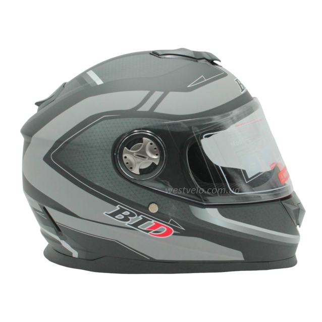 Мото шолом, закритий (S 55-56) BLD-М65 інтеграл, чорний матовий з сірим малюнком фото westvelo.com