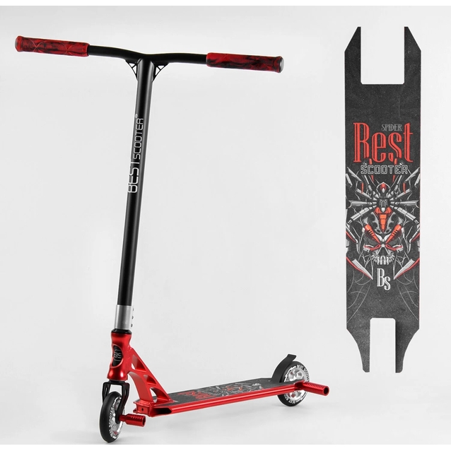Самокат трюковий Best Scooter «SPIDER» 28536 червоний, HIC-система, пеги, AL диск та дека, колеса PU Ø110mm, ширина керма - 60 см фото westvelo.com