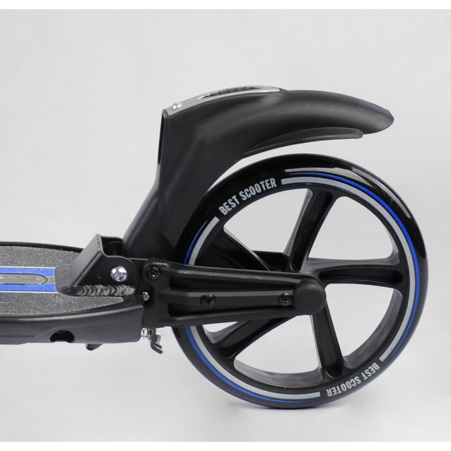 Самокат дитячий 2-х колісний, PU Best Scooter  L-50267 чорно-синій, Ø200mm, ФАРА, 2 амортизатори, затискач керма, ручне гальмо