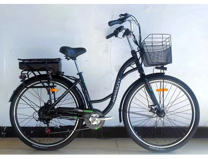 Електровелосипед 28 ST Corso «HARMONY» HM-30647 сталь, двигун 500W, акумулятор 36V 13Ah літієвий, чорно-зелений - БЕЗ КОРЗИНИ