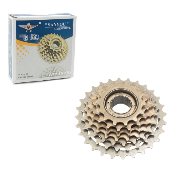 Зірка задня різьбова 7-рик SANYOU коричнева (14-28T) фото westvelo.com
