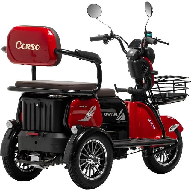 Трицикл Corso «OSTIN» SN-808922, двигун 1000W, акумулятор 72V/23Ah графеновий, червоний + 1 ящик. акум, колеса 10" фото westvelo.com