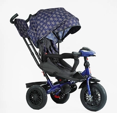 Дитячий велосипед 3-х колісний з батьківською ручкою, з дашком, надувні колеса Best Trike «PERFETTO» 8066/208-23 cиній, поворотне сидіння, кошик, фара музична, USB, Bluetooth