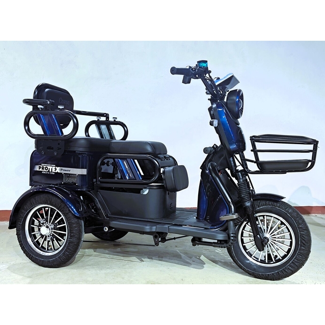 Трицикл Corso «PROTEX POWER» PL-681077, двигун 1200W, акумулятор 72V 24Ah літій-залізно-фосфатний, синій + 1 ящик. акум, колеса 10" фото westvelo.com