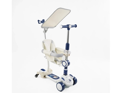 Самокат 5в1 Skyper FJ-59060, колеса PU125х40мм зі світлом, укр озвучування та підсвічування платформи, біло-синій