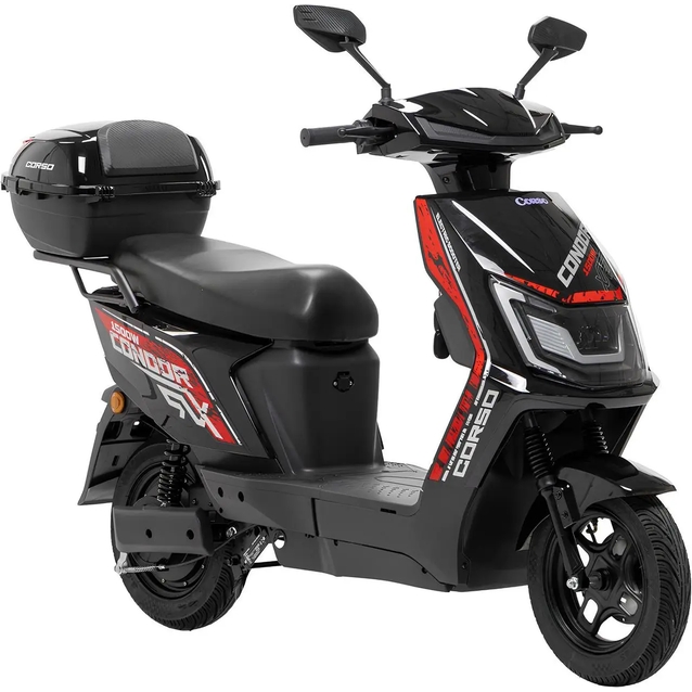 Електроскутер Corso «CONDOR» CD-915578, двигун 1500W, акумулятор 72V/30Ah літій-залізо-фосфатний, чорно-червоний, колеса 10" фото westvelo.com