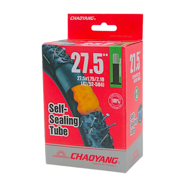 Камера 27.5. довгий ніпель AV 48mm CHAOYANG (1.75-2.10) самоклеюча (з антипрокольним гелем) фото westvelo.com