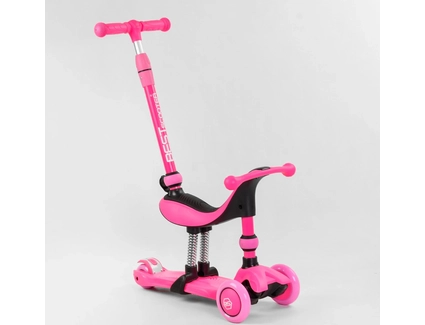 Самокат 3в1 Best Scooter 23180, колеса PU 120х80mm зі світлом, сидіння, амортизатори, батьківська ручка, рожевий