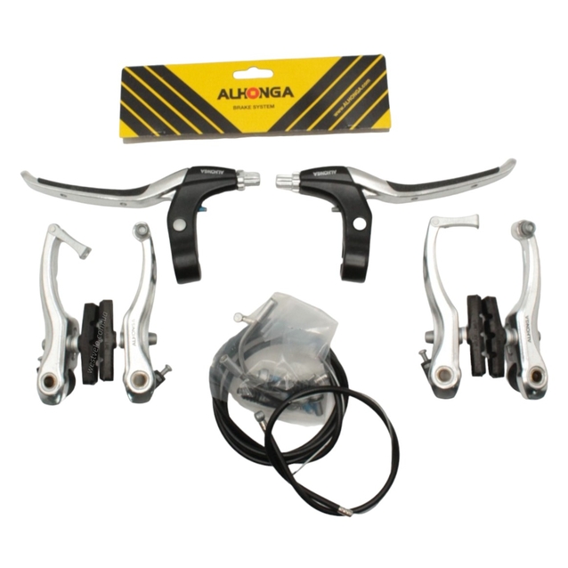 Комплект гальм V-brake ALHONGA алюміній нікель (перед+зад, ручки, троси) фото westvelo.com