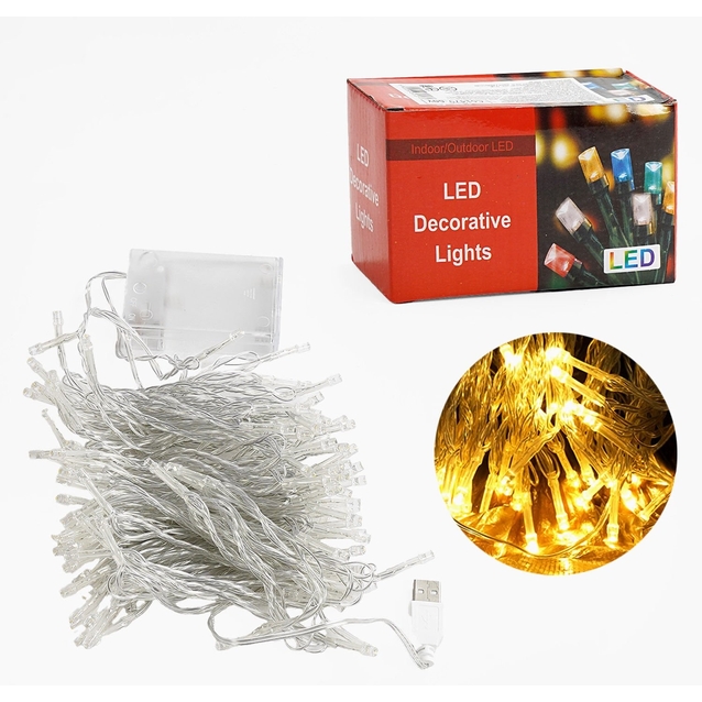 Гірлянда світлодіодна 10.3 м, жовте світло,від USB та батарейок, 1 режим, у коробці (C 61479-60 Y) фото westvelo.com