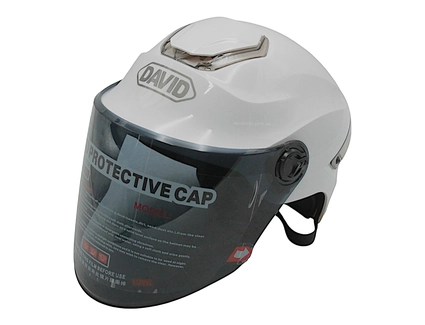 Мото шолом, відкритий "DAVID" S307, білий глянцевий тоноване скло, регулятор розміру з білим катафотом (ABS)