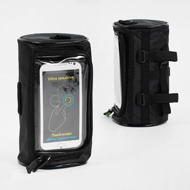 Сумка на раму + місце для телефону,чорна кругла з ременем на плече 221 фото westvelo.com