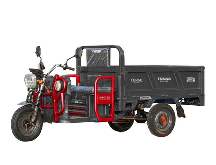 Трицикл РОЗІБРАНИЙ вантажний Corso «TRUCK PLUS» CR-834992, двигун 1500W, акумулятор 72V 58Ah графеновий, сіро-червоний 6 МІСЦЬ+2ящик.акум, колеса 12"