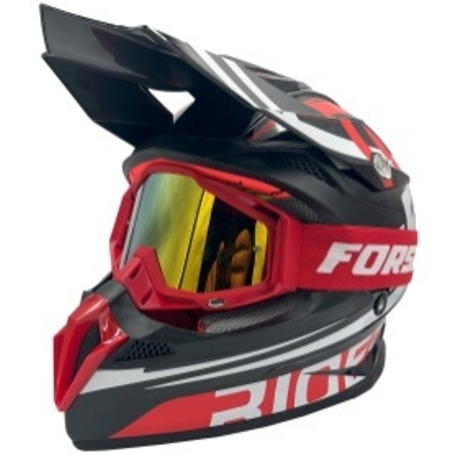 Шолом, закритий крос/ендуро (L) АТV Forsage Rider  032 чорно-червоний глянець з дашком + окуляри