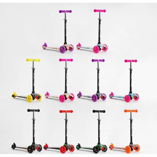 Самокат дитячий 3-х колісний, Skyper «MINI» 112-70899 видається тільки ЯЩИКОМ МІКС кольорів, колеса PU Ø120mm/80mm зі світлом фото westvelo.com