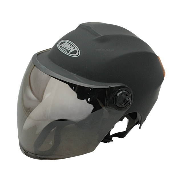 Мото шолом, відкритий (56-62см) AWN (822), чорний матовий, регулятор розміру з катафотом (мото/вело/самокат) фото westvelo.com