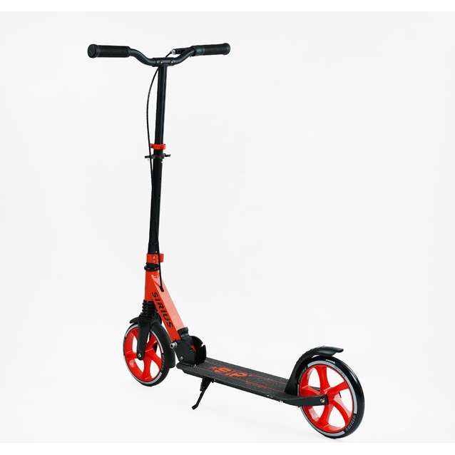 Самокат дитячий 2-х колісний, PU Skyper «SIRIUS» S 86735 чорно-червоний, Ø200mm, 1 амортизатор, ручне гальмо фото westvelo.com